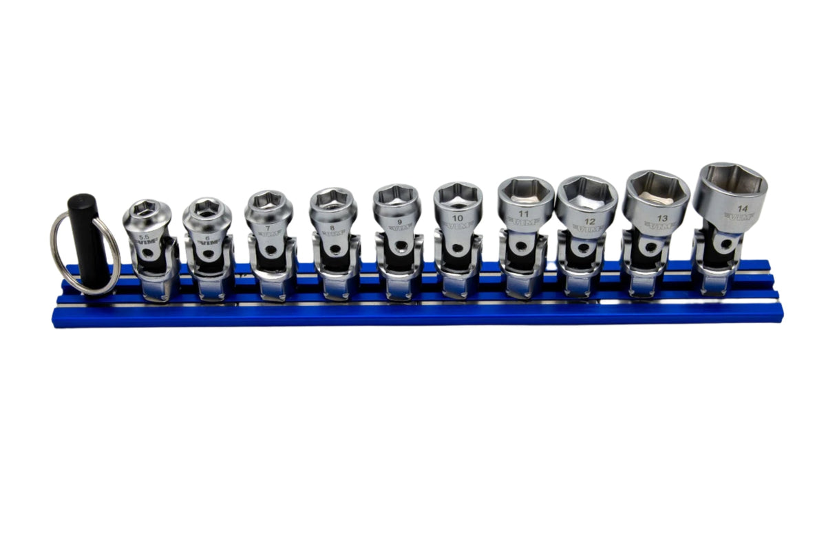 VIM Tools - 10 PC. 6-PT DUAL DRIVE STUBBY UJ METRIC  SOCKET SET - 1/4'' X 11MM DR. - BLUE MAGRAIL