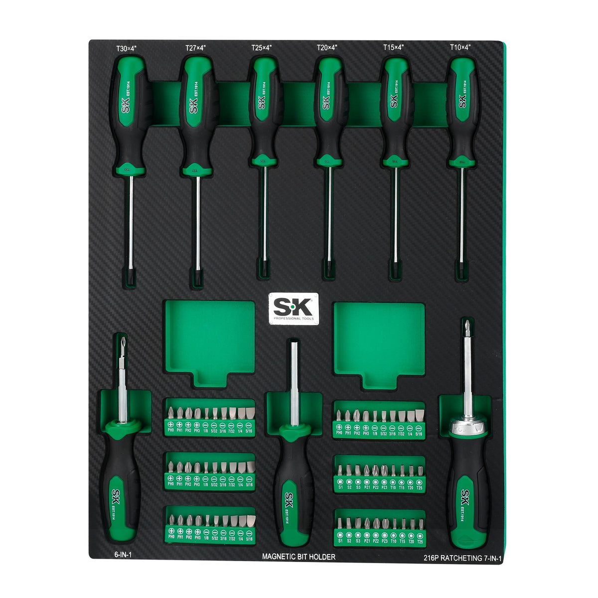 SK Tools USA - 69 Piece Dual-Material Screwdriver Set with Magnetic Bit Holder - Ridge Toolbox