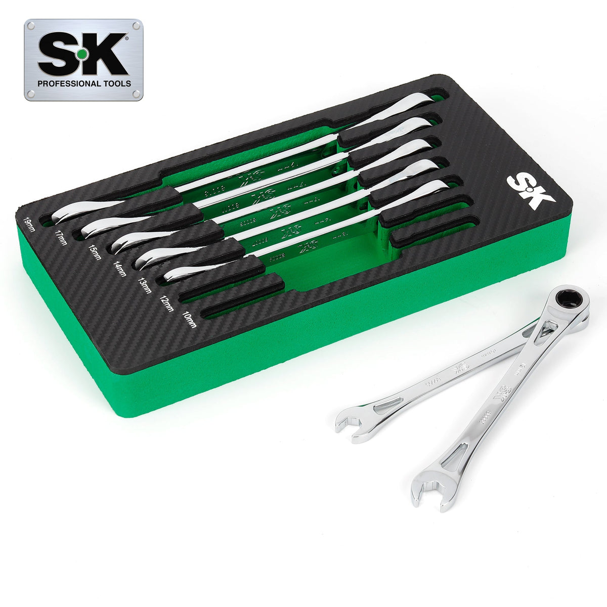 SK Tools USA - X-Frame 7 Piece, 6 point, Metric Combination Ratcheting Wrench Set - Ridge Toolbox