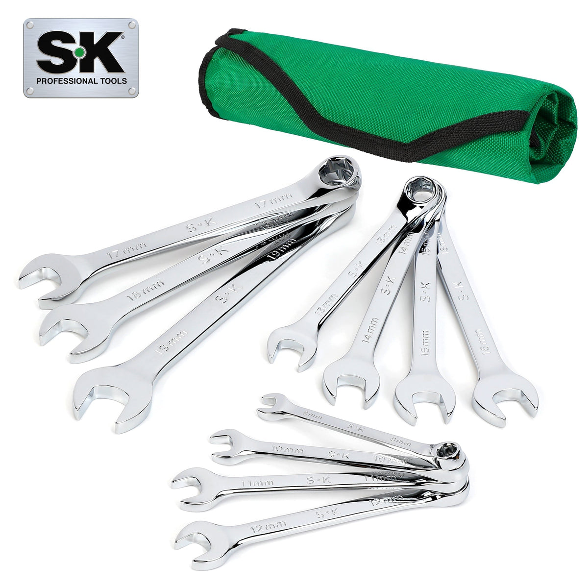 SK Tools USA - 11 Piece 6 Point Metric SuperKrome Combination Wrench Set - Ridge Toolbox