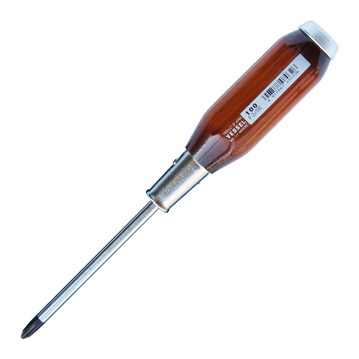 Vessel Genuine Wood Handle Tang-Thru Screwdriver No.100 +2x100