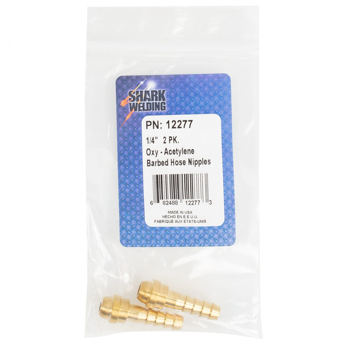 Shark Industries - 2 PK Oxygen-Acetylene B-Size Barbed Hose Nipples. 1/4″ ID, 1-7/16″ Length - Ridge Toolbox