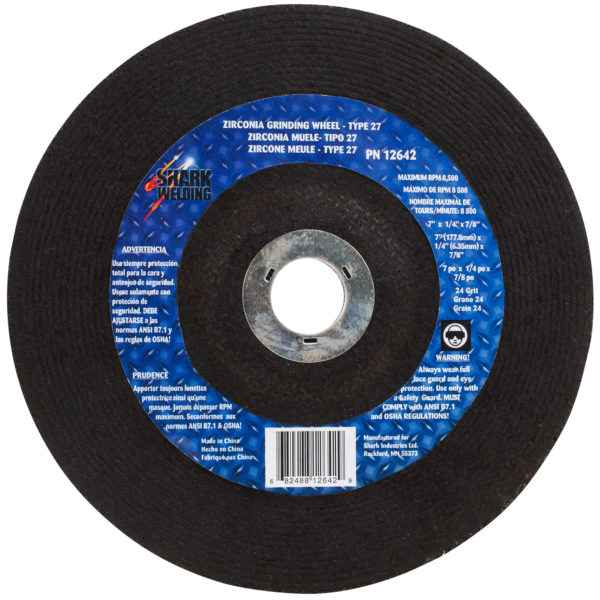 Shark Industries - 5PK - Grinding Wheels Type 27 – Zirconia 7″ x 1/4″ x 7/8 – 24 Grit - Ridge Toolbox