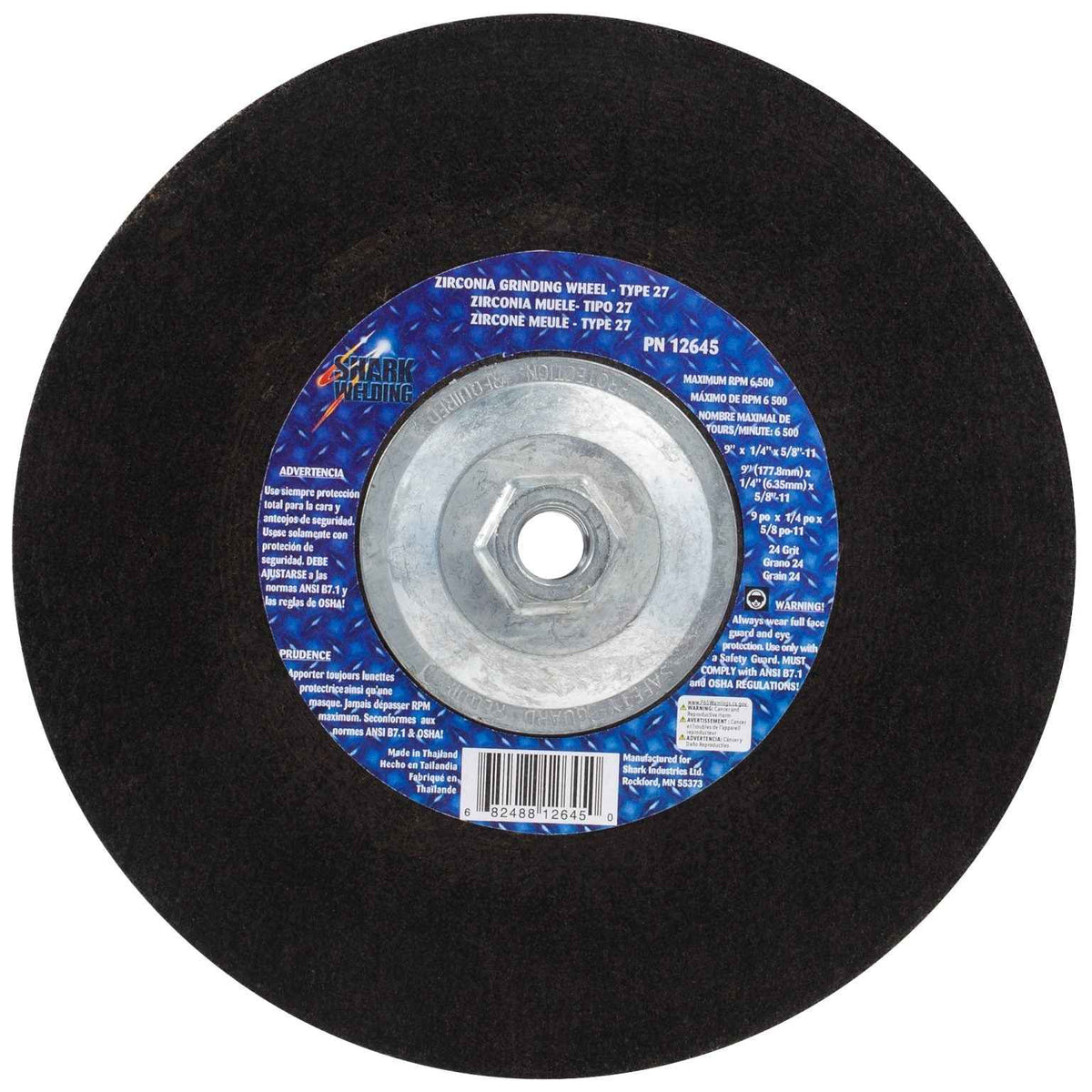 Shark Industries - Grinding Wheels Type 27 – Zirconia 9″x 1/4″ x 5/8-11NC – 24 Grit - Ridge Toolbox
