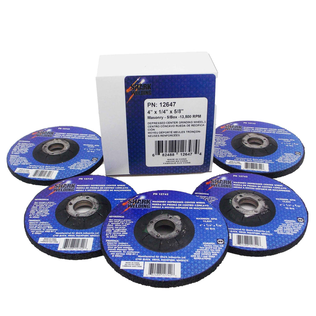 Shark Industries - 5 PK Masonry Depressed Center Grinding Wheel – 4″x1/4″x5/8″, A24R Grit - Ridge Toolbox