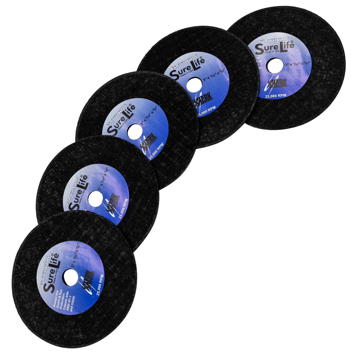 Shark Industries - 5PK | Cut-Off Wheel – Zirconia (Sure-Life) – 3″ x 1/16″ x 3/8″ – 36 Grit – Made in USA - Ridge Toolbox