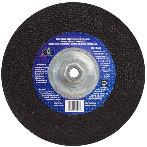 Shark Industries - 9″ Type 27 Aluminum Oxide Grinding Wheel – 1/8″ x 5/8″-11, 24 Grit - Ridge Toolbox