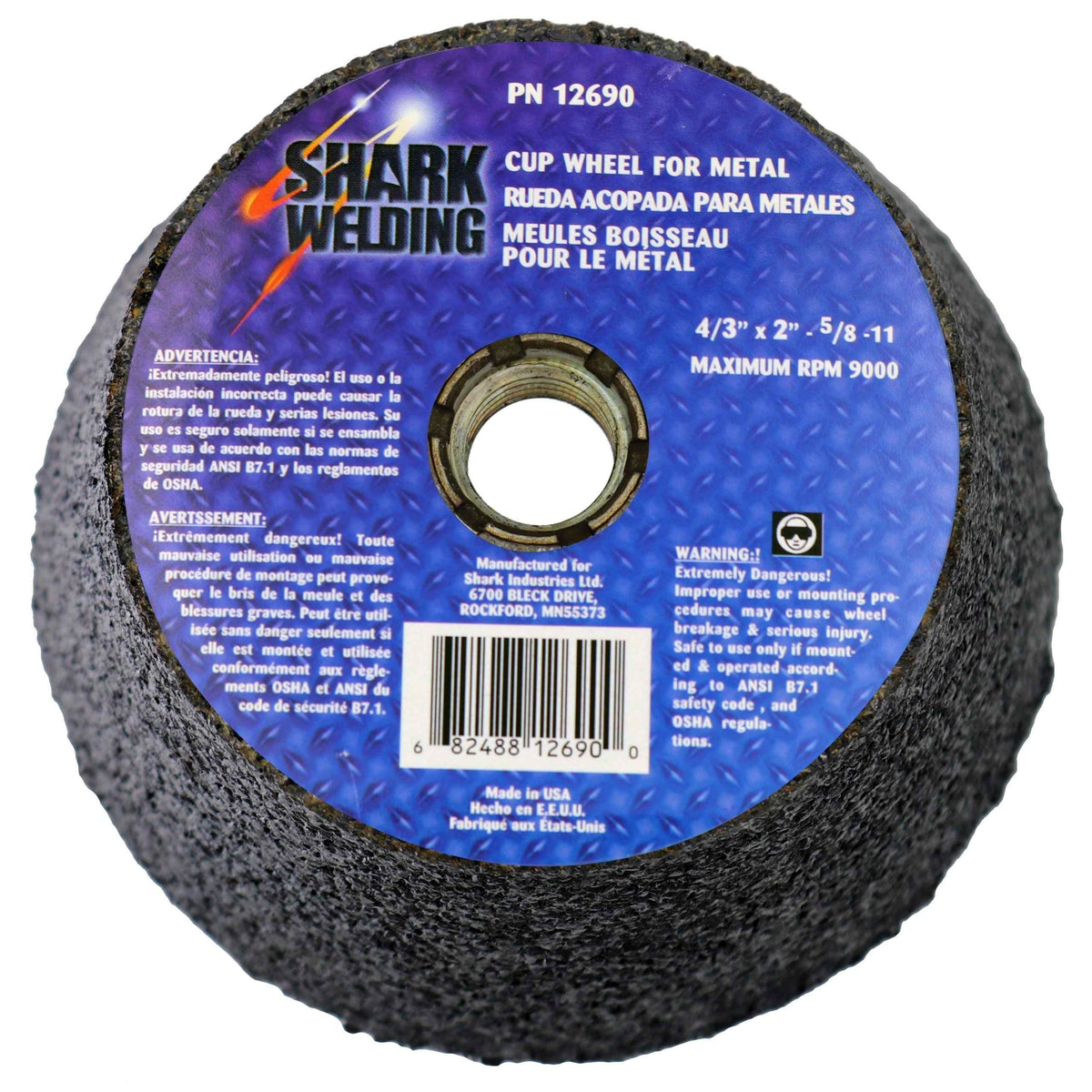Shark Industries - Type 11 Coarse Cup Style Grinding Wheels – 4/3″, 5/3″, and 6/4″ Diameters x 2″ Height x 5/8-11 NC Arbor - Ridge Toolbox
