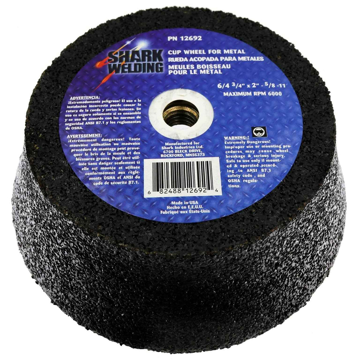 Shark Industries - Type 11 Coarse Cup Style Grinding Wheels – 4/3″, 5/3″, and 6/4″ Diameters x 2″ Height x 5/8-11 NC Arbor - Ridge Toolbox