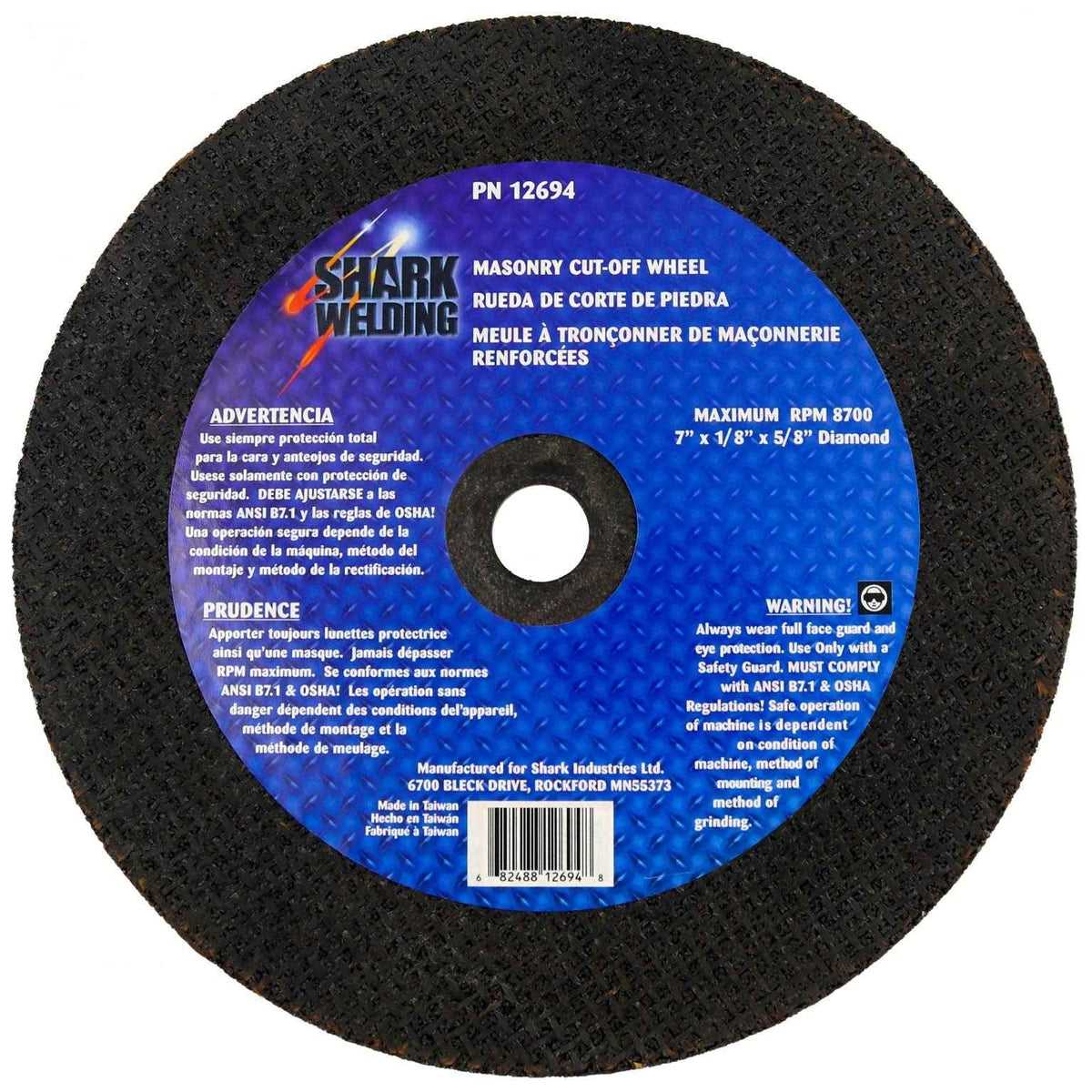 Shark Industries - Cut-Off Wheel – Silicon Carbide (for Aluminum Cutting) – 7″ x 1/8″ x 5/8″ Diamond Shaped – 24 Grit - Ridge Toolbox