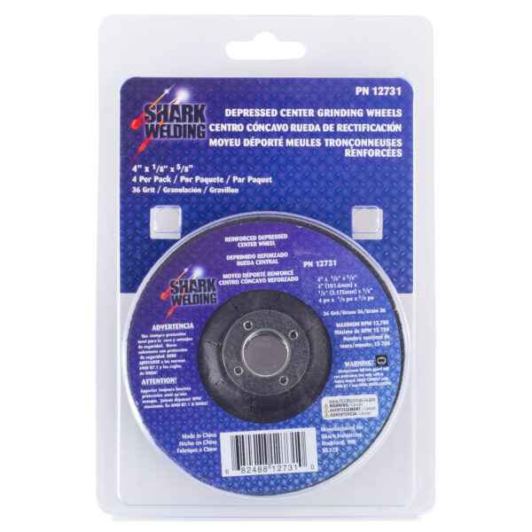 Shark Industries - 4″ Type 27 Aluminum Oxide Grinding Wheels Depressed Center – Hubless, 36 Grit – 4″ x 1/8″ x 5/8″ - Ridge Toolbox