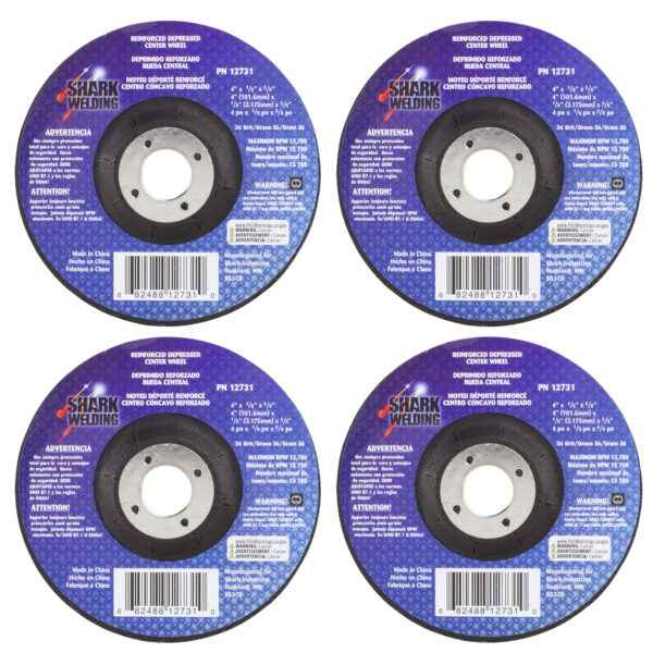 Shark Industries - 4″ Type 27 Aluminum Oxide Grinding Wheels Depressed Center – Hubless, 36 Grit – 4″ x 1/8″ x 5/8″ - Ridge Toolbox