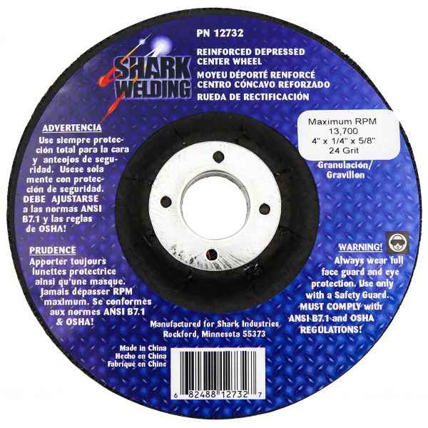 Shark Industries - 4″ Type 27 Aluminum Oxide Grinding Wheels Depressed Center – Hubless, 36 Grit – 4″ x 1/8″ x 5/8″ - Ridge Toolbox