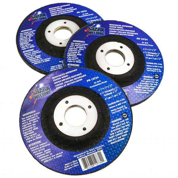 Shark Industries - 4.5″ Type 27 Aluminum Oxide Grinding Wheels Depressed Center – Hubless, 24 Grit. 4.5″ x 1/4″ x 7/8″ - Ridge Toolbox