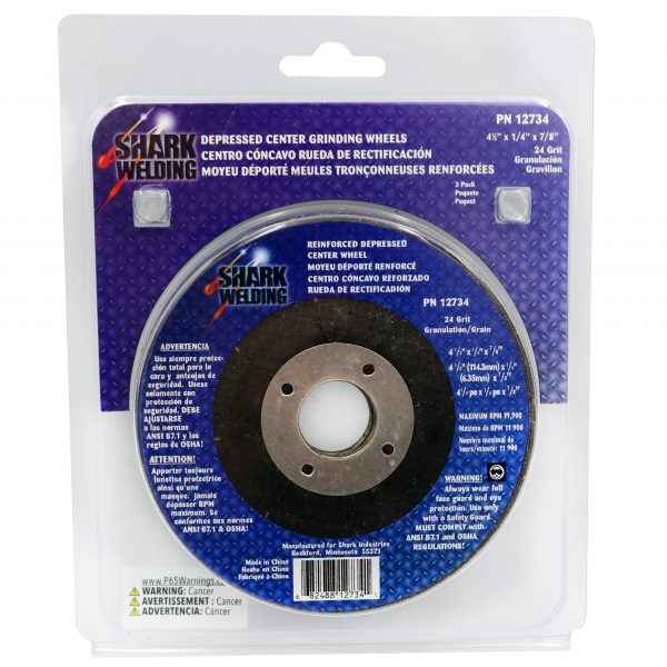 Shark Industries - 4.5″ Type 27 Aluminum Oxide Grinding Wheels Depressed Center – Hubless, 24 Grit. 4.5″ x 1/4″ x 7/8″ - Ridge Toolbox