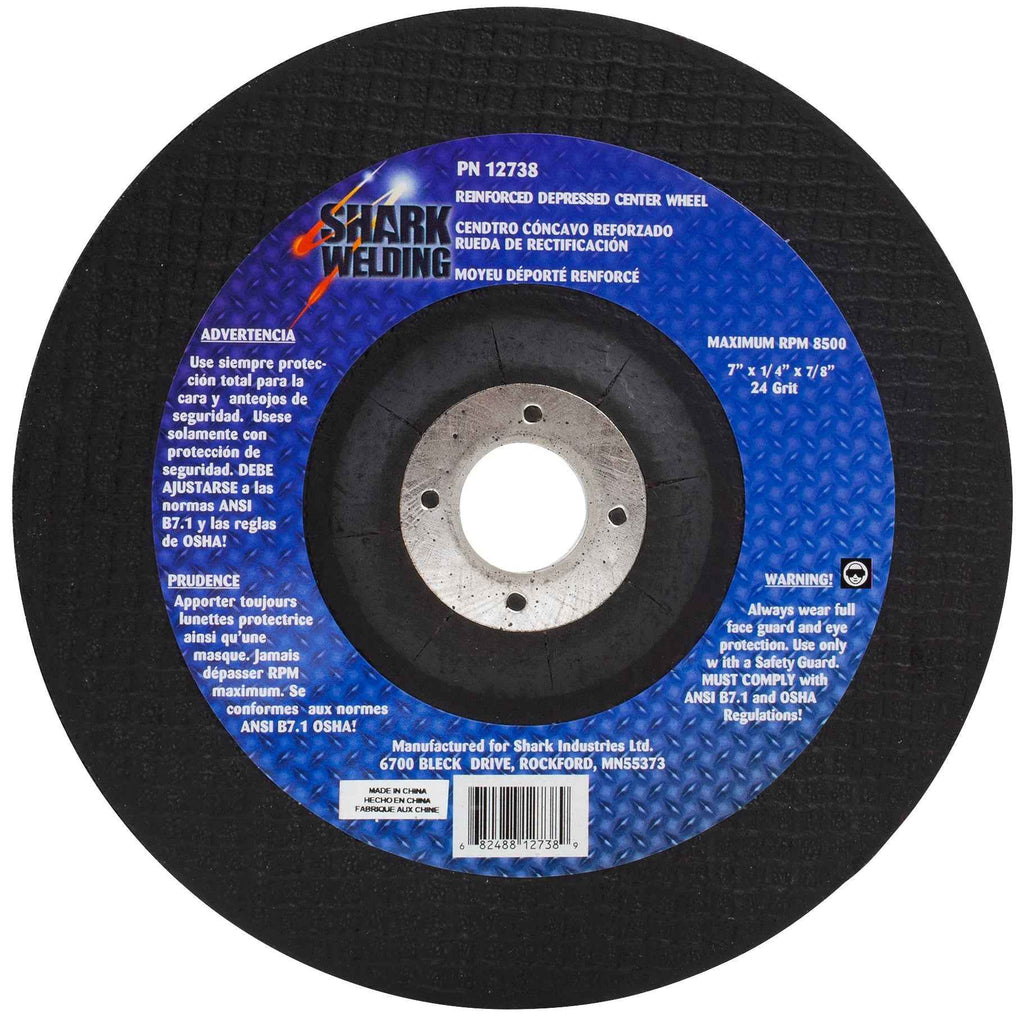 Shark Industries - 7″ Type 27 Aluminum Oxide Grinding Wheels Depressed Center – Hubless, 24 Grit. 7″ x 1/4″ x 7/8″ - Ridge Toolbox