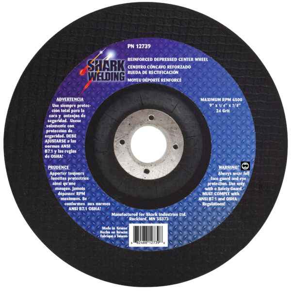 Shark Industries - 9″ Type 27 Aluminum Oxide Grinding Wheel – 1/4″ x 7/8, 24 Grit - Ridge Toolbox