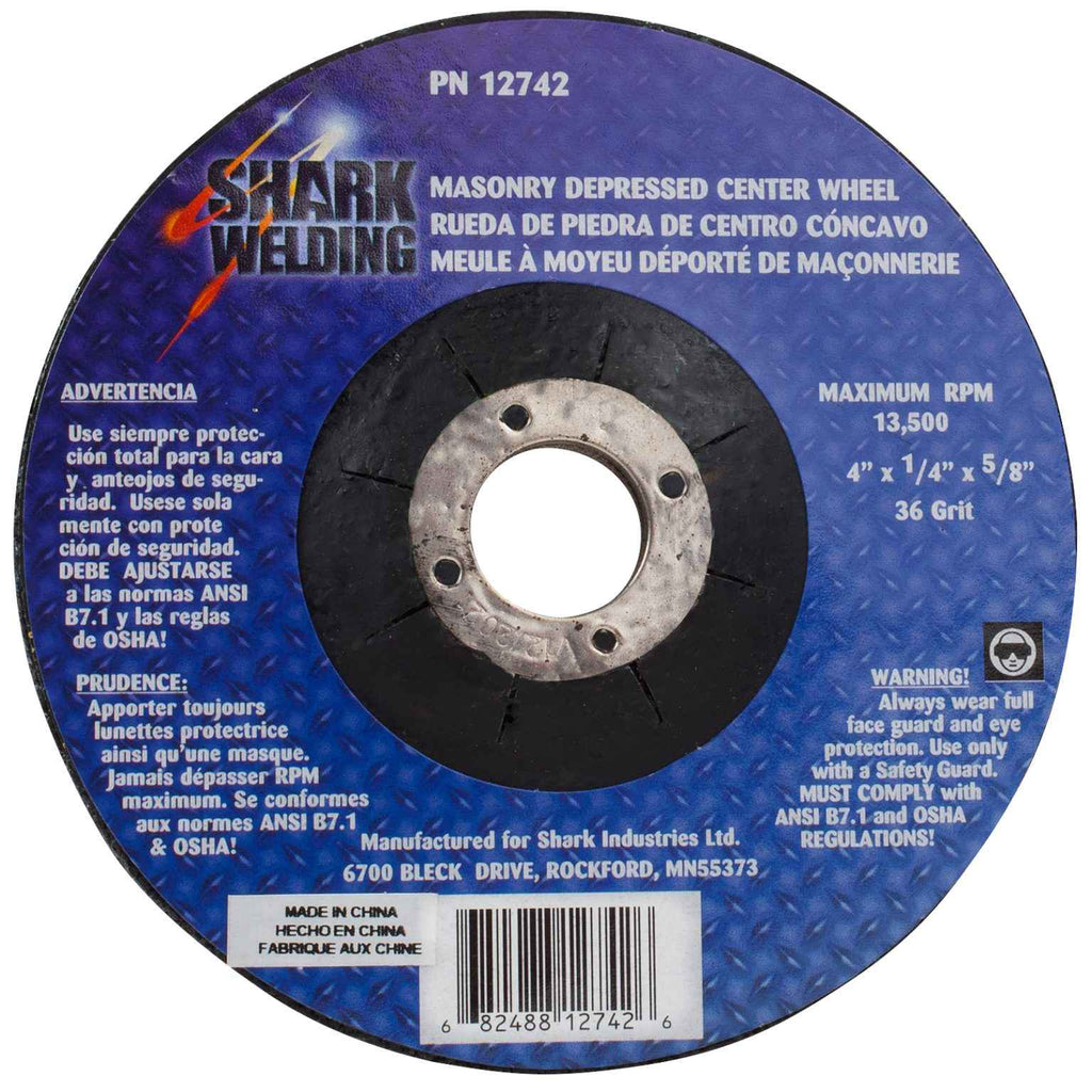 Shark Industries - Shark Industries - Depressed Center Type 27 Grinding Wheels for use on Masonry 4″x 1/4″ x 5/8 - Ridge Toolbox