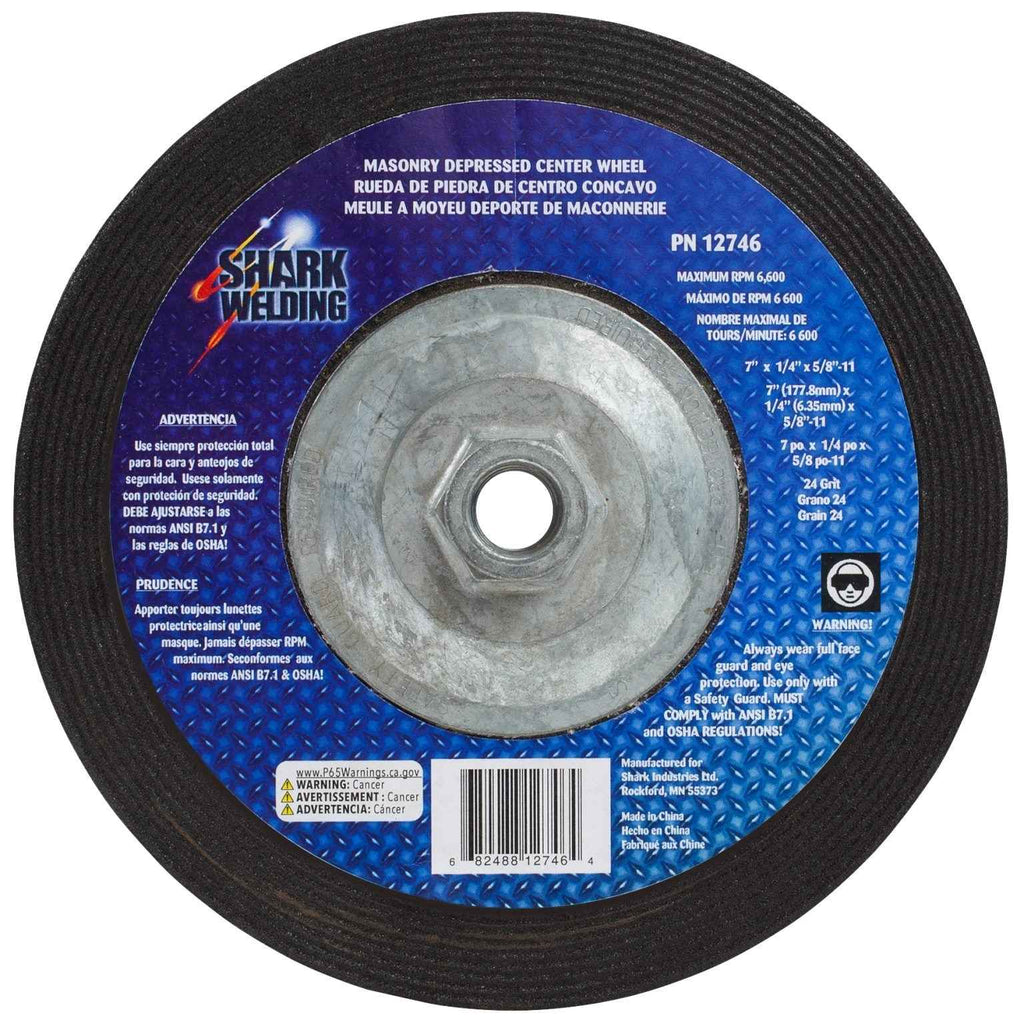 Shark Industries - Depressed Center Type 27 Grinding Wheels for use on Masonry 7″x 1/4″ x 5/8-11 - Ridge Toolbox