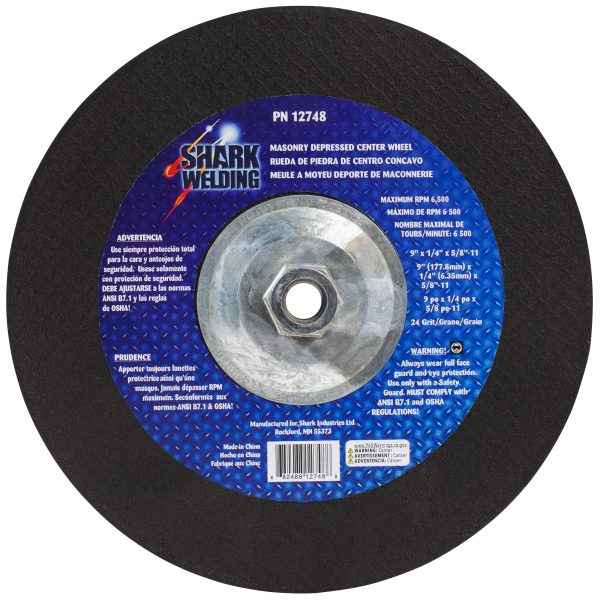 Shark Industries - Depressed Center Type 27 Grinding Wheels for use on Masonry 9″x 1/4″ x 5/8-11 - Ridge Toolbox