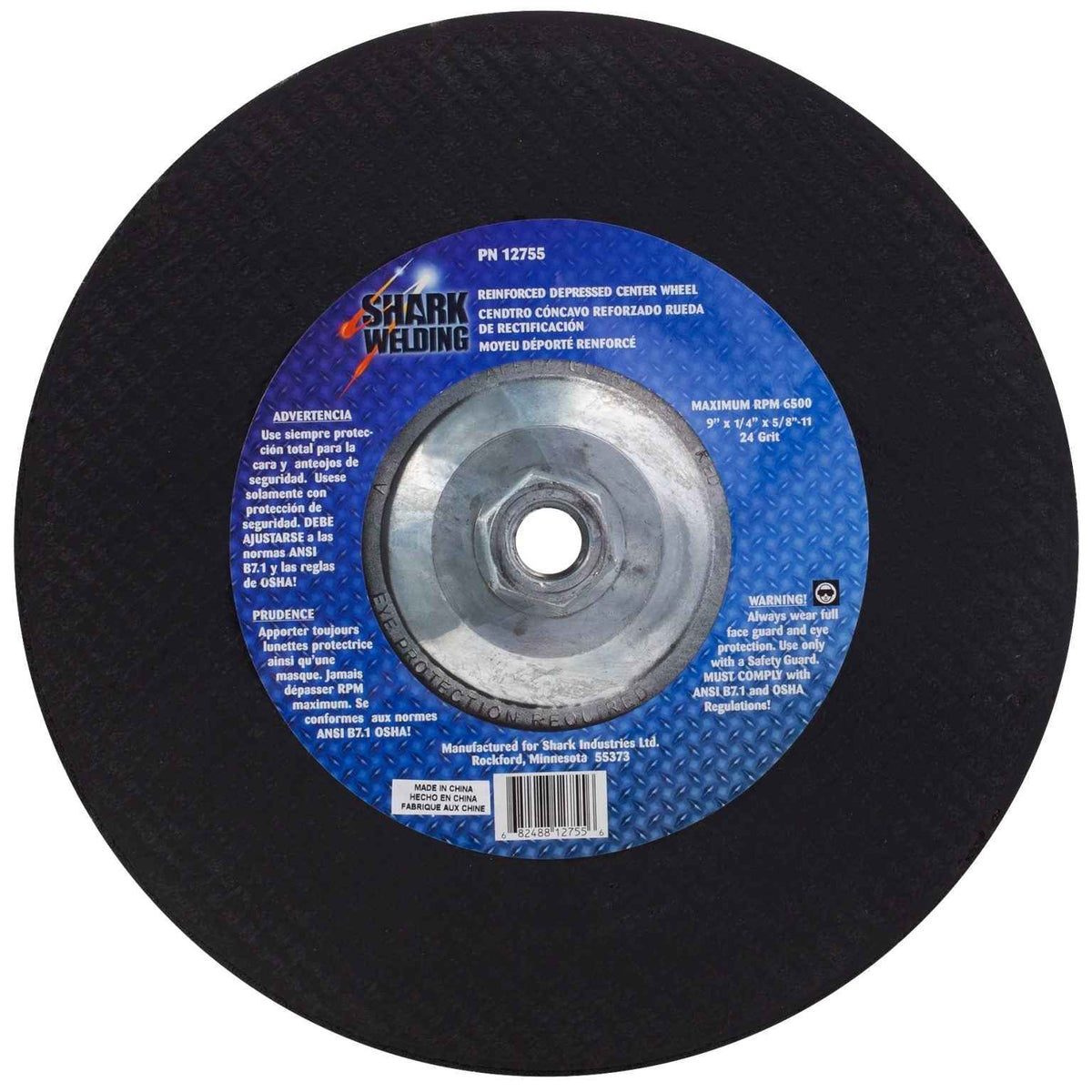 Shark Industries - 9″ Type 27 Aluminum Oxide Grinding Wheel – 1/4″ x 5/8″-11, 24 Grit - Ridge Toolbox