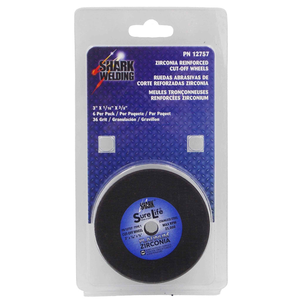 Shark Industries - 6 PK | Cut-Off Wheel – Zirconia (Sure-Life) – 3″ x 1/16″ x 3/8″ – 36 Grit – Made in USA - Ridge Toolbox