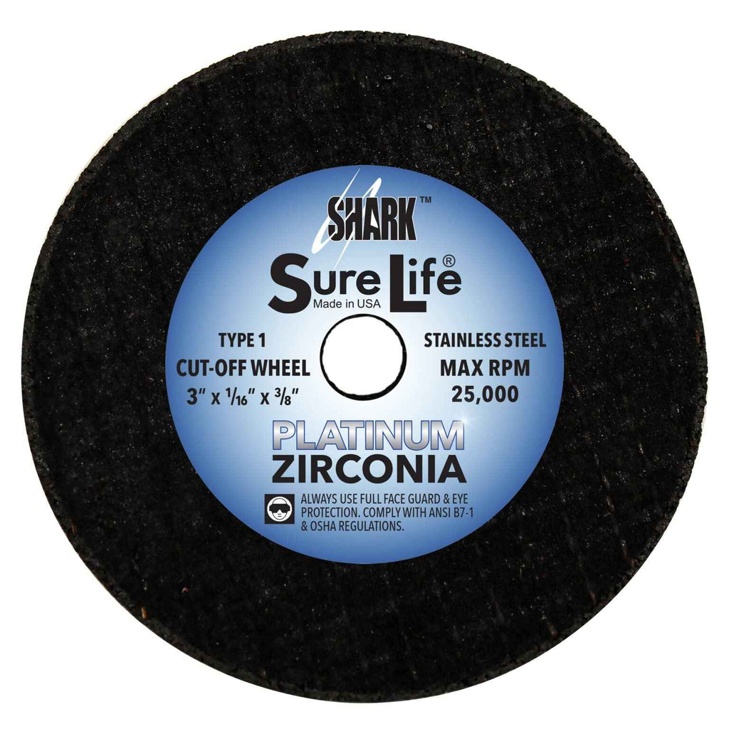 Shark Industries - 6 PK | Cut-Off Wheel – Zirconia (Sure-Life) – 3″ x 1/16″ x 3/8″ – 36 Grit – Made in USA - Ridge Toolbox