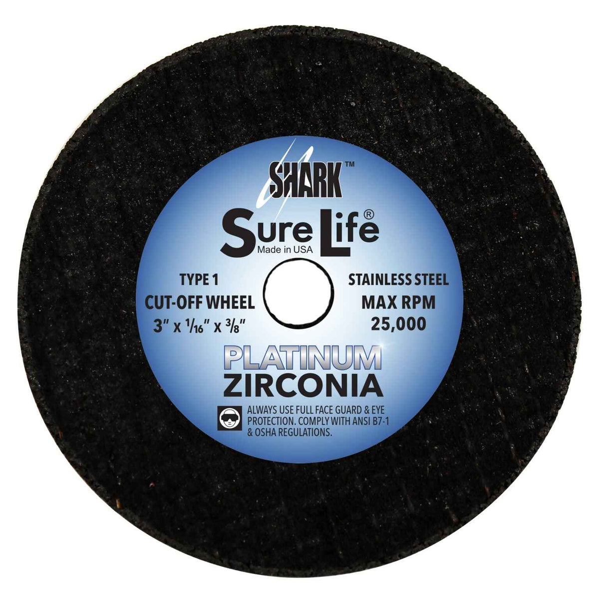 Shark Industries - 6 PK | Cut-Off Wheel – Zirconia (Sure-Life) – 3″ x 1/16″ x 3/8″ – 36 Grit – Made in USA - Ridge Toolbox