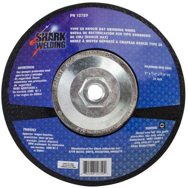 Shark Industries - Type 28 Koolie Hat Grinding Wheels – 7″ x 1/4″ x 5/8-11 - Ridge Toolbox