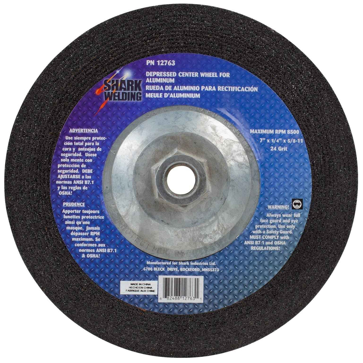 Shark Industries - Depressed Center Type 27 Grinding Wheel for use on Aluminum. 7″x 1/4″ 5/8-11 - Ridge Toolbox