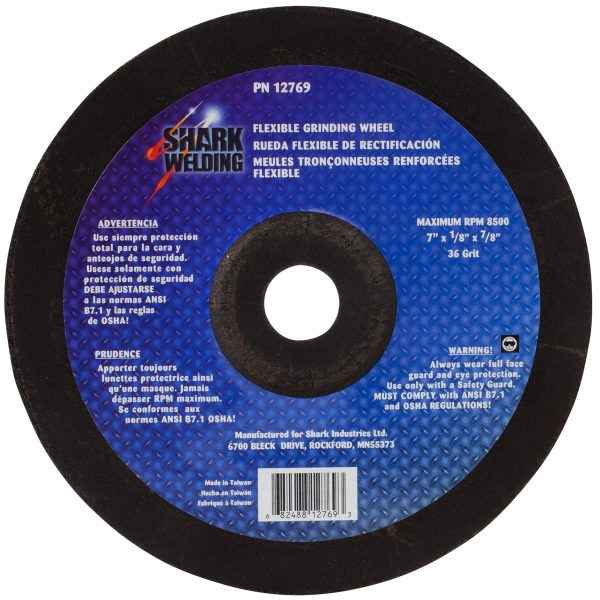 Shark Industries - Flexible Grinding Wheels-7″ x 1/8″ x 7/8″ – 36 Grit & 60 Grit - Ridge Toolbox