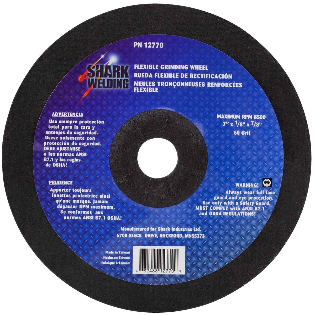 Shark Industries - Flexible Grinding Wheels-7″ x 1/8″ x 7/8″ – 36 Grit & 60 Grit - Ridge Toolbox