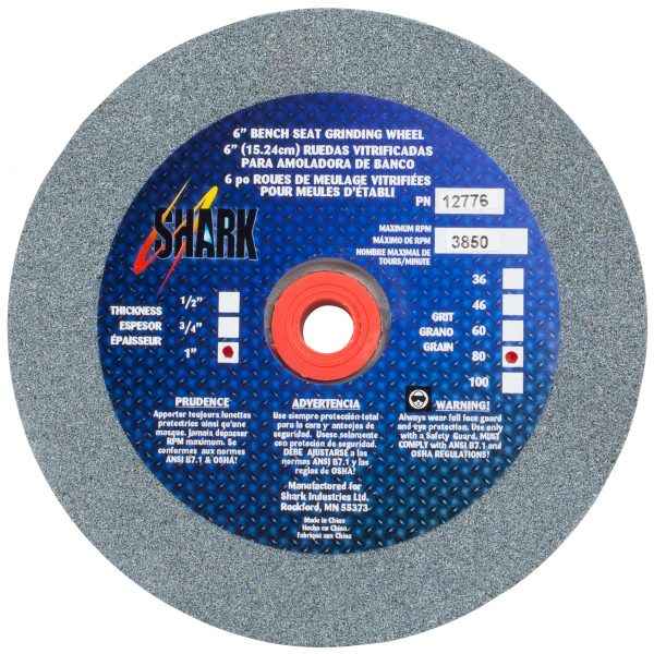 Shark Industries - Bench Seat Grinding Wheel- Size 6″x 1″ Thick x 1″ Arbor – 36 Grit, 60 Grit, 80 Grit – Aluminum Oxide - Ridge Toolbox