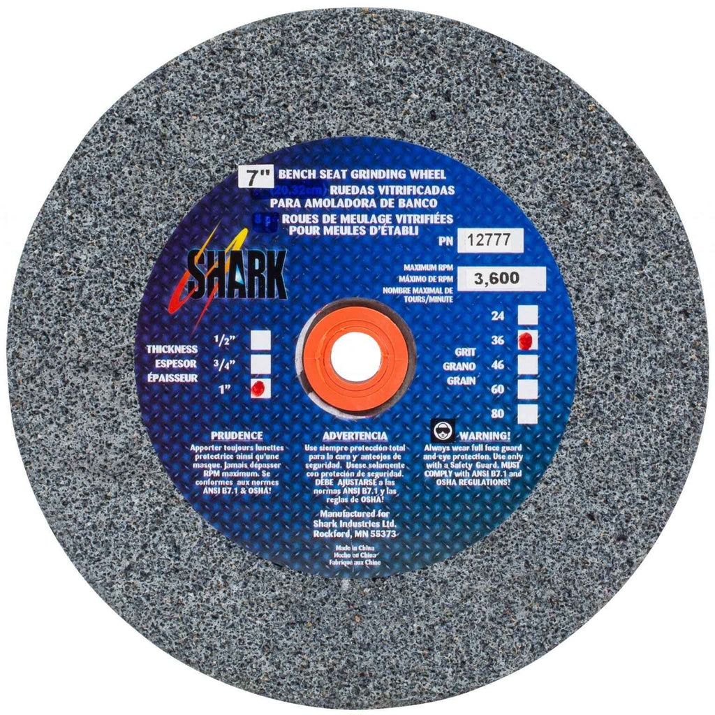 Shark Industries - Bench Seat Grinding Wheel – Size 7″x 1″ Thick x 1″ Arbor – 36 Grit, 60 Grit, 80 Grit – Aluminum Oxide - Ridge Toolbox