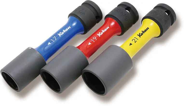 1/2 Sq. Dr. Wheel Nut Socket 3 piece 1, 17-21mm, 6 point Thin Wall and Color Coded by Size