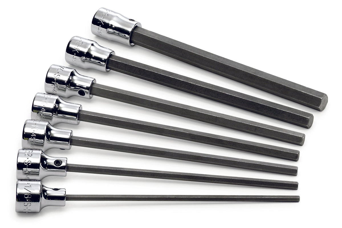 SK Tools USA - 7 Piece, 3/8" Drive, Fractional, Long Hex Bit Socket Set - Ridge Toolbox