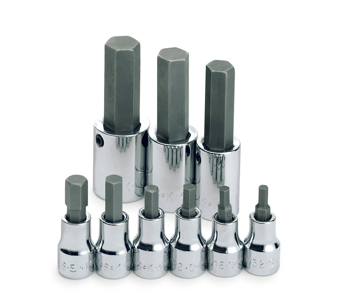 SK Tools USA - 9 Piece 3/8" and 1/2" Drive Fractional Hex Bit Socket Set - Ridge Toolbox