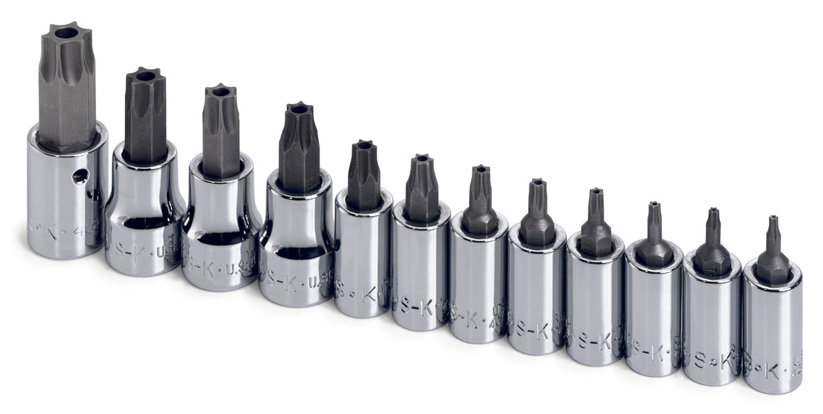 SK Tools USA - 12 Piece 1/4" and 3/8" Drive Tamper-Proof TORX Bit Socket Set - Ridge Toolbox
