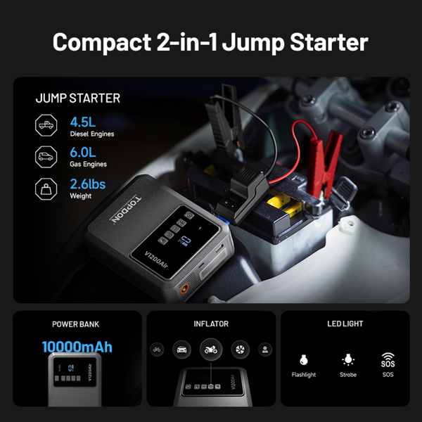 TOPDON 2-in-1 1200 Peak Amp Jump Starter & Tire Inflator - Ridge Toolbox