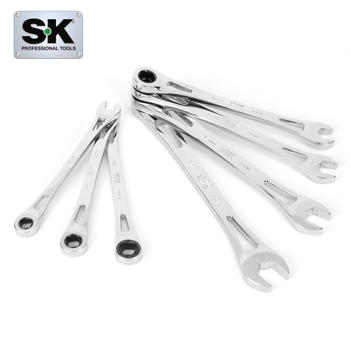 SK Tools USA - X-Frame 7 Piece, 6 point, Metric Combination Ratcheting Wrench Set - Ridge Toolbox