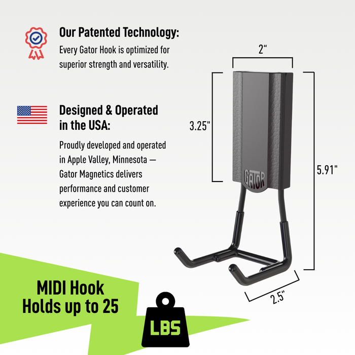 Gator Magnetics - 2.5" MIDI Open Magnetic Hook - Holds up to 25 lbs - Ridge Toolbox