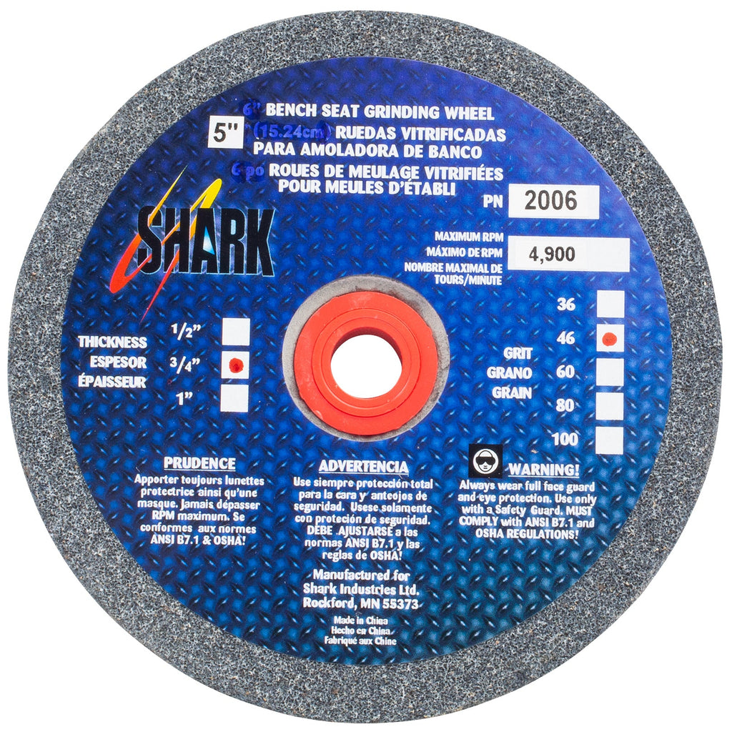 Shark Industries - Bench Seat Grinding Wheel Type 1 . Size 5″ x 3/4″- 46 Grit. Made of Aluminum Oxide - Ridge Toolbox