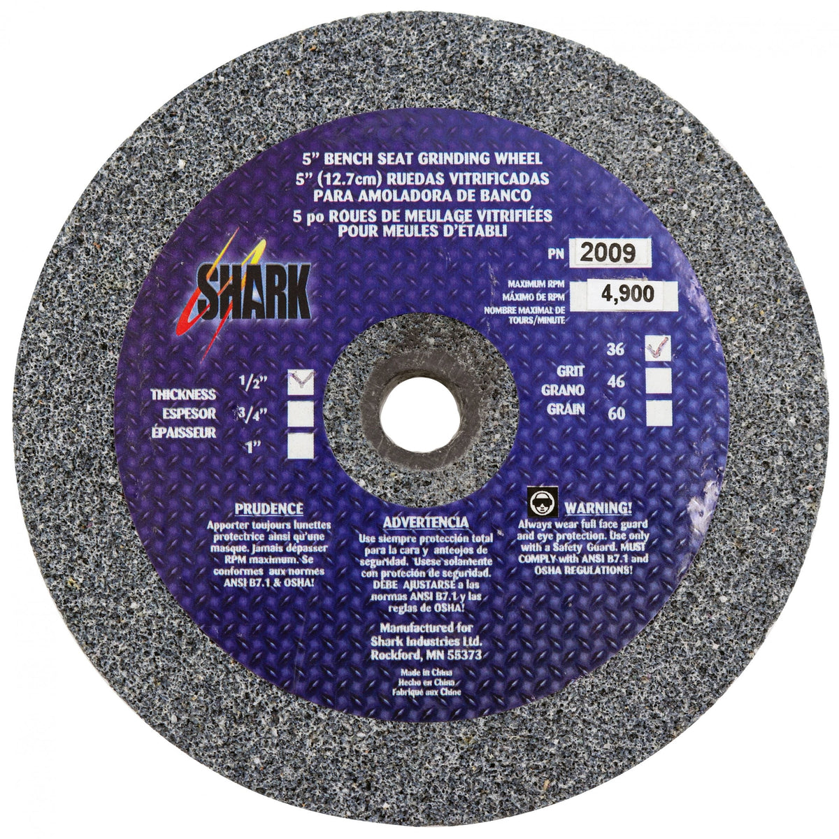 Shark Industries - Bench Seat Grinding Wheel – Type 1 – Size 5″ Aluminum Oxide - Ridge Toolbox
