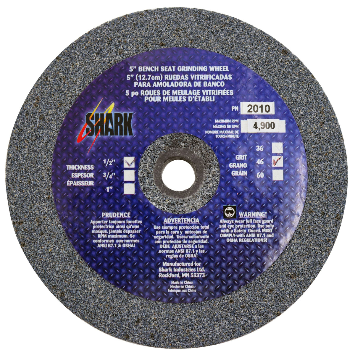 Shark Industries - Bench Seat Grinding Wheel – Type 1 – Size 5″ Aluminum Oxide - Ridge Toolbox