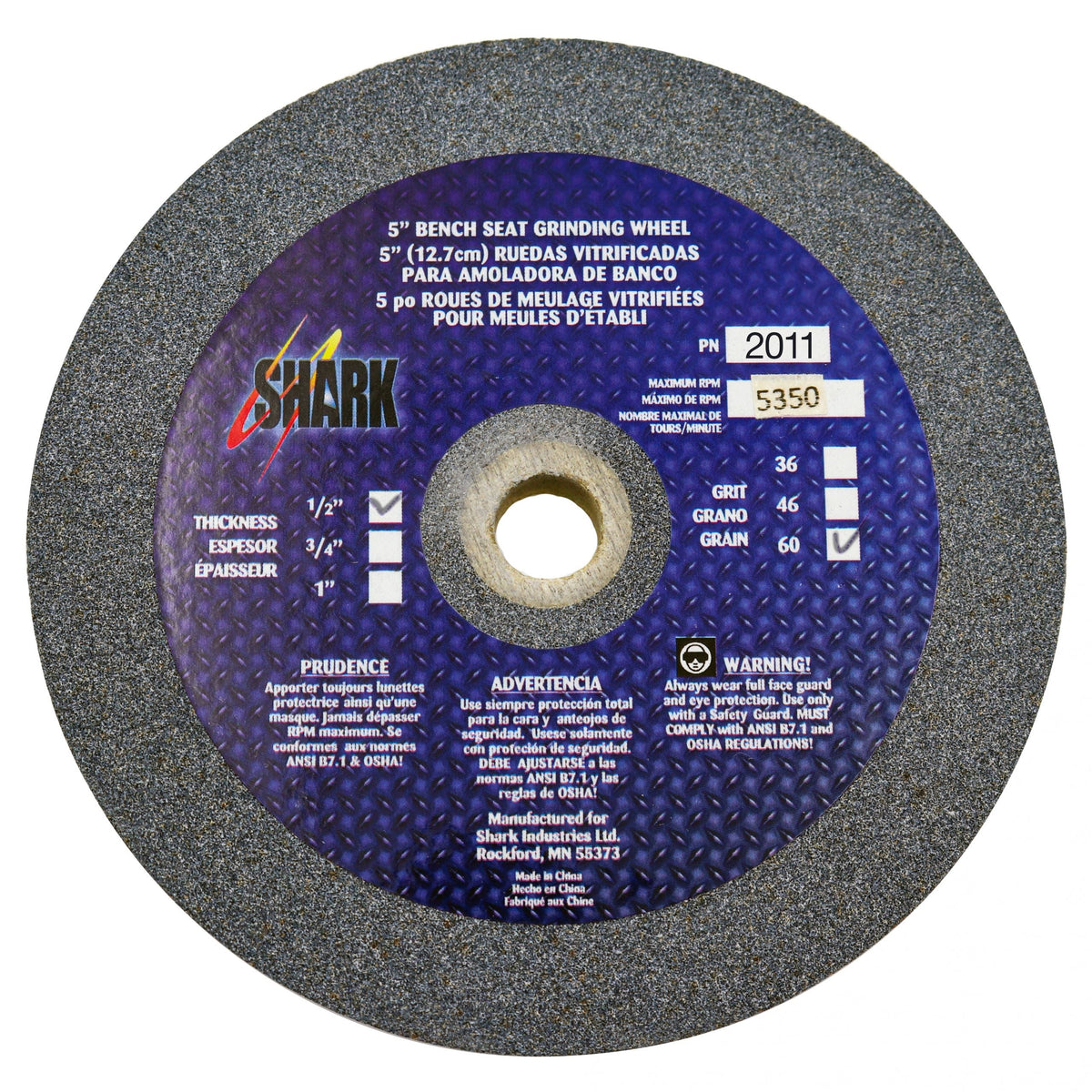 Shark Industries - Bench Seat Grinding Wheel – Type 1 – Size 5″ Aluminum Oxide - Ridge Toolbox