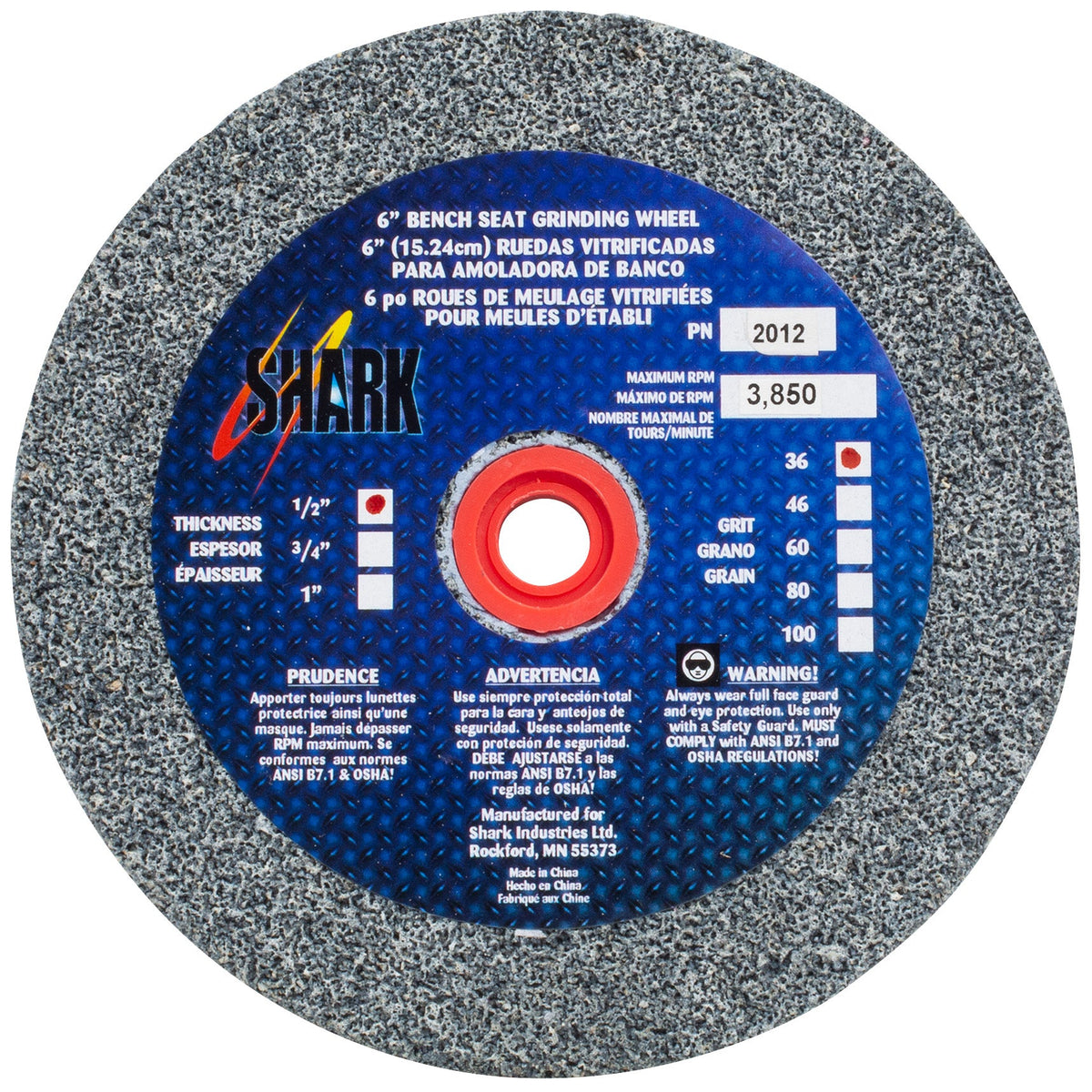 Shark Industries - Bench Seat Grinding Wheel Type 1. Size 6″ Made of Aluminum Oxide - Ridge Toolbox