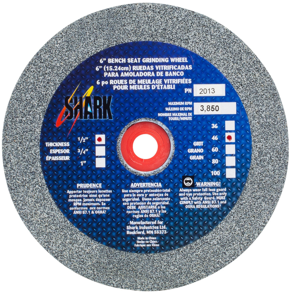 Shark Industries - Bench Seat Grinding Wheel Type 1. Size 6″ Made of Aluminum Oxide - Ridge Toolbox