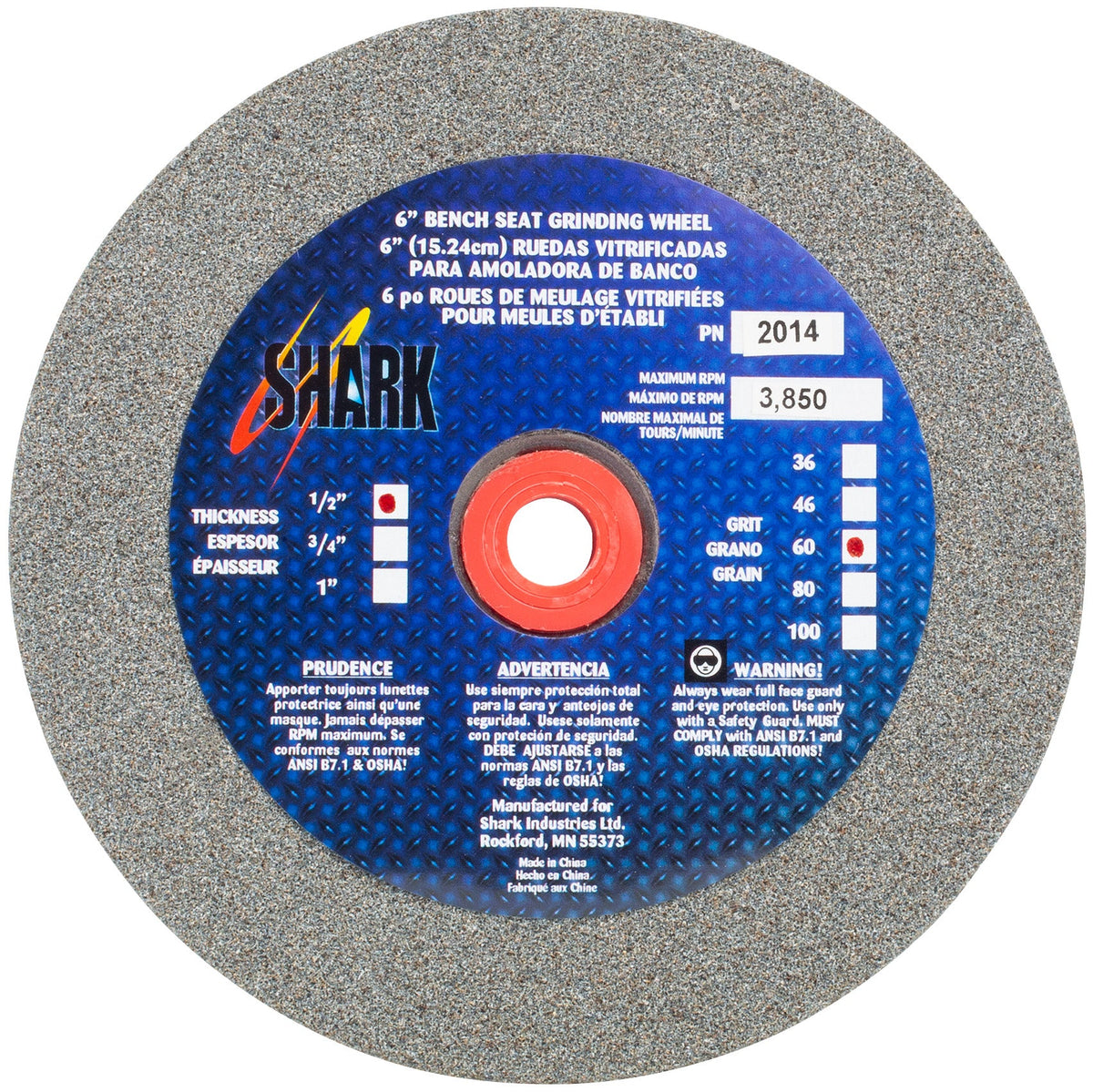 Shark Industries - Bench Seat Grinding Wheel Type 1. Size 6″ Made of Aluminum Oxide - Ridge Toolbox