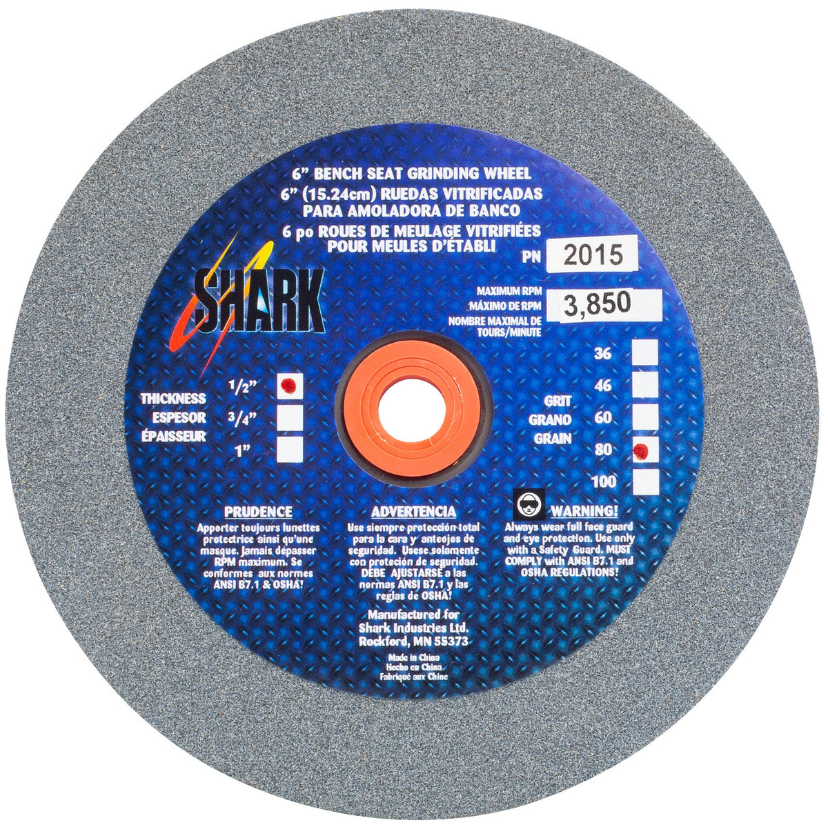 Shark Industries - Bench Seat Grinding Wheel Type 1. Size 6″ Made of Aluminum Oxide - Ridge Toolbox
