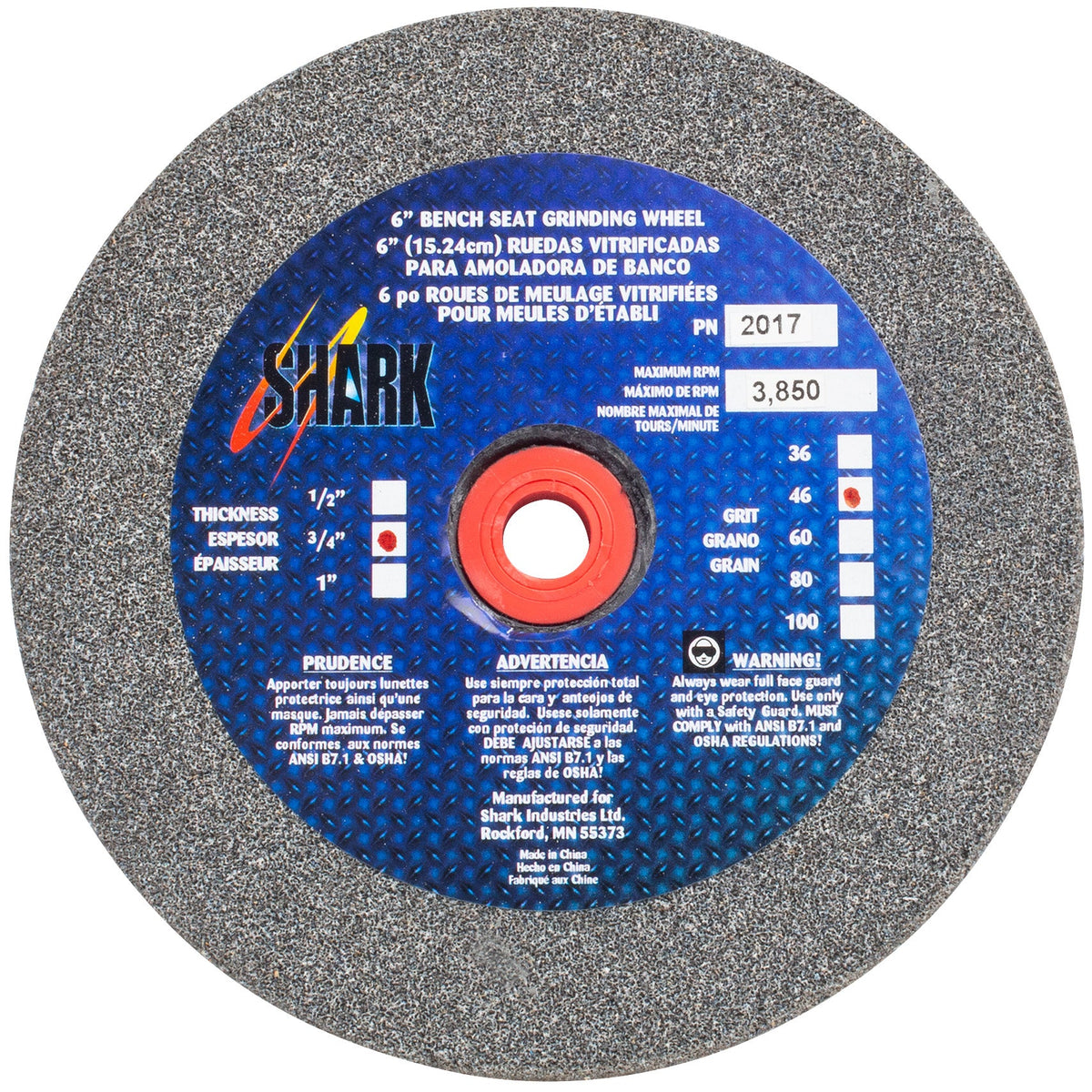 Shark Industries - Bench Seat Grinding Wheel Type 1. Size 6″ Made of Aluminum Oxide - Ridge Toolbox